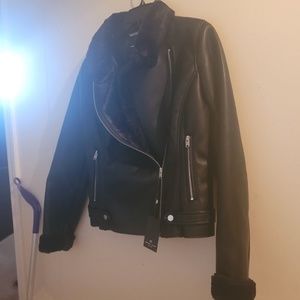 Andrew Marc women's  faux Leather faux fur Jacket (Large)